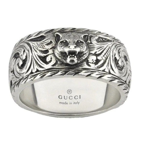 GUCCI 433571 Silver Ring Feline Head 925 Ag, Size 10 (US 5.5, Euro 50) - Picture 1 of 7